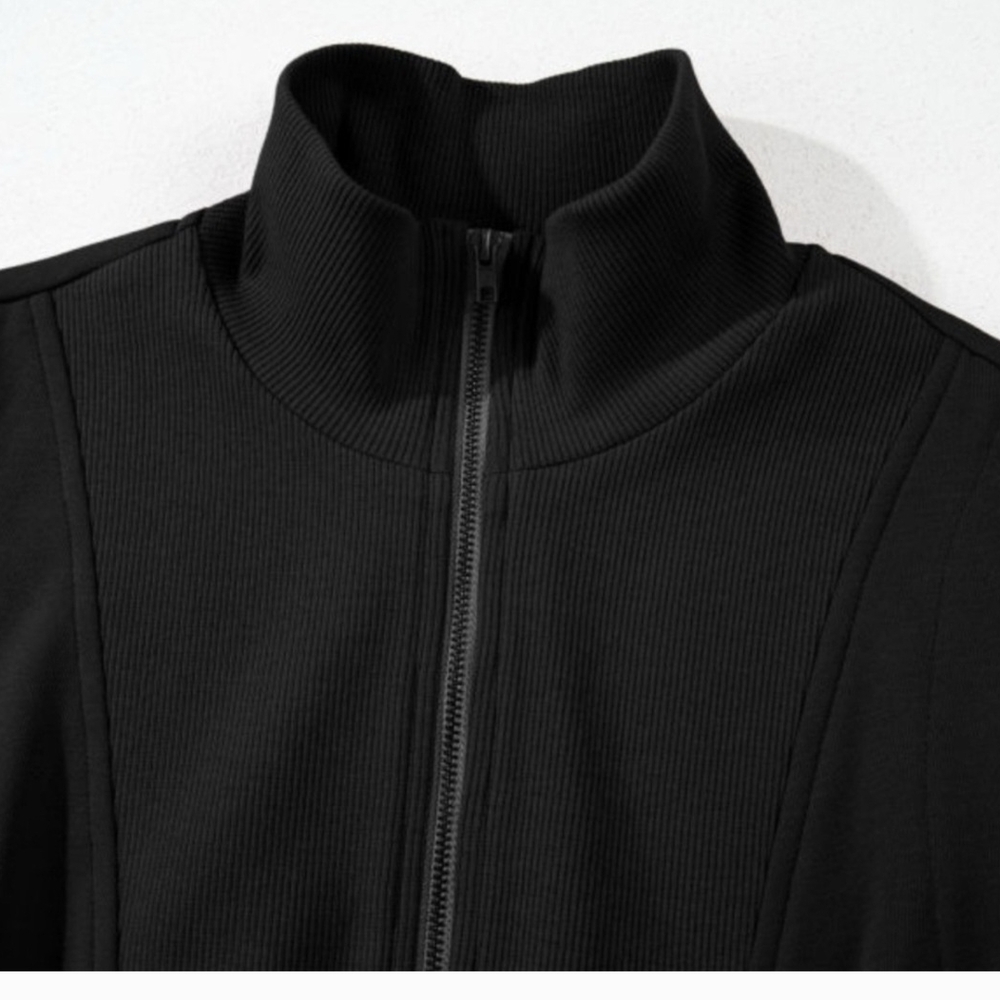 Casual Black Zipped Polo Collar Drawstring Mini Dress - Picture 6 of 10